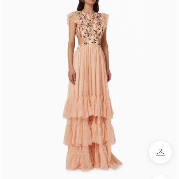 NWT Mac Duggal Cutout Tiered Ruffle Skirt Dress Peach Multi Embroidered - Picture 3 of 16